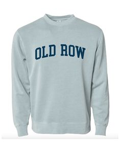 Classic crewneck sweatshirt from Old Row. Casual Soft-washed Sweatshirt For College, Faded Crew Neck Sweatshirt For Fall, Casual Acid Wash Soft-washed Sweatshirt, Sporty Acid Wash Soft-washed Sweatshirt, Acid Wash Cotton Crew Sweatshirt, Washed Blue Crew Neck Sweatshirt Soft-washed, Washed Blue Crew Neck Sweatshirt For Fall, Faded Sporty Long Sleeve Sweatshirt, Soft-washed Blue Sweatshirt For Fall