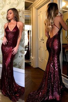 Burgundy Prom Dress Mermaid, Burgundy Sequin Dress, Sparkle Prom Dress, Burgundy Prom, Mermaid Evening Gown, Spaghetti Strap Prom Dress, V Neck Prom Dresses, Prom Dresses 2019, Sequin Prom Dress