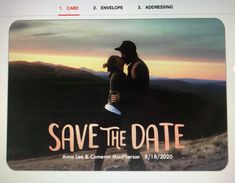 an image of save the date on a computer screen with two people standing next to each other