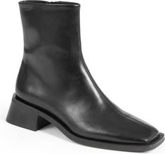 Free shipping and returns on Vagabond Shoemakers Blanca Boot at Nordstrom.com. An inverted stacked heel brings modern lift to this square-toe bootie lined with breathable leather. Modern Square Toe Boots With Medium Width, Modern Boots With Stacked Heel And Square Toe, Modern Chelsea Boots With Stacked Heel And Square Toe, Classic Black Square Toe Heeled Boots, Square Toe Boots With Zipper Closure, Vagabond Blanca Boots, Sleek Black Square Toe Heeled Boots, Vagabond Hedda Boots Outfit, Vagabond Chelsea Boots