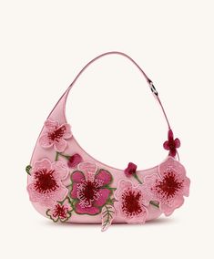 Cute Leather Handbags, Fashion Items Accessories, Embroidered Bag Strap, Pretty Purses And Handbags, Cute Pink Purse, Purses In Style Now, Spring Bags With Embroidered Logo For Daily Use, Spring Bags For Daily Use With Embroidered Logo, Spring Embroidered Handheld Shoulder Bag