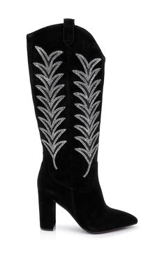 Western flair meets night-out glamour in this cowboy-inspired boot embellished with studs and elevated by a sturdy block heel ideal for a night of line dancing. 4" heel 14" shaft Cushioned insole Leather upper/synthetic lining and sole Imported Knee High Western Boots, Western Boots Women, Western Boot, Line Dancing, Thigh High Boots, Western Boots, Thigh Highs, High Boots, Cowboy Boots