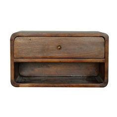 a wooden shelf with two drawers on it