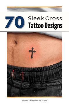 a man with a cross tattoo on his stomach and the words 70 sleek cross tattoo designs