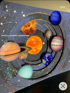 the solar system is made out of paper and painted with acrylic paint on it