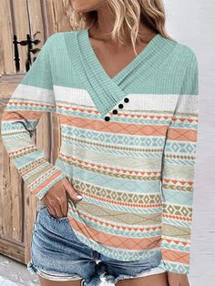 Women's 2024 Spring Vintage T-Shirt V-Neck Long Sleeve Pullover T-Shirt Cotton V-neck Winter Tops, Winter Cotton V-neck Tops, Casual V-neck T-shirt For Winter, Trendy V-neck T-shirt For Winter, Relaxed Fit V-neck Top For Winter, Relaxed Fit V-neck Winter Top, Green V-neck Top For Fall, Winter Relaxed Fit V-neck Tops, Winter V-neck T-shirt