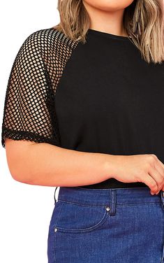 This Plus Size Black Short Sleeve Fishnet Sheer Mesh Tee Shirt is sure to turn heads. Featuring a silhouette that highlights your curves in a flattering way, the mesh fabric is lightweight and breathable. Its design is perfect for day-to-day activities or to dress up for a night out. 100% Polyester Pull On closure Machine Wash Fabric is very stretchy Features: round neck, short sleeve, sheer mesh, fishnet, t shirt top Occasions: suitable for clubwear, night wear, nigh tout Machine wash cold gent Stretch Mesh Top With Open Knit, Stretch Open Knit Mesh Top, Stretch Mesh Top With Hollow Out Detail, Stretch Mesh Top With Hollow Out For Night Out, Casual Mesh Tops With Sheer Sleeves, Black Stretch Mesh Top With Hollow Out Details, Stretch Black Mesh Top With Hollow Out Details, Black Mesh Top With Hollow Out For Night Out, Stretch Hollow Out Mesh Top For Summer