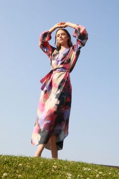 Introducing the epitome of springtime elegance: the Satin Tencel Sunita Maxi Dress, now available in our enchanting new spring prints. Inspired by pastel abstract art and jewel tones, these dreamy prints evoke a sense of whimsy and sophistication.Crafted with care and attention to detail, the Sunita Maxi Dress features a timeless v-neckline and long sleeves, creating a look that's both graceful and refined. Its flowing silhouette drapes beautifully, flattering women of all sizes and shapes.Each Elegant Abstract Print Maxi Dress For Spring, Chic Flowy Midi Dress With Abstract Print, Elegant Maxi Dress With Abstract Print For Spring, Elegant Spring Maxi Dress With Abstract Print, Spring Bohemian Maxi Dress With Digital Print, Elegant Maxi Dress With Abstract Print And V-neck, Multicolor Abstract Print Dress For Brunch, Spring Party Maxi Dress With Abstract Print, Elegant Midi Maxi Dress With Abstract Print