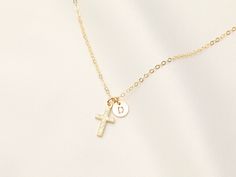 14k Gold Filled Tiny Cross with Initial Necklace / Miraculous / Catholic Necklace / Baptism Necklace / Communion , Letter Necklace  INSTRUCTION: 1. Choose the length of the chain. 2. Select how many charms (1 disc or + 2 discs + 3 discs + 4 discs or more) 3. In the Personalization Box - Please indicate the Letter of choice, all letter will be in capital letters only. 4. Indicate the order you want the letters will be Example: Letter D, R, J, Cross , OR Cross D, R, J (please indicate order of the Cross Necklace With Initial, Personalized Yellow Gold Necklaces For First Communion, Personalized Gold Jewelry For Baptism, Personalized Yellow Gold Necklace For First Communion, Personalized Gold Necklaces For Baptism, Personalized Gold Necklace For Baptism, Personalized Gold Cross Necklace For Wedding, Personalized Gold Cross Necklace For First Communion, Personalized Cross Jewelry For Confirmation