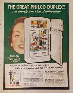 an advertisement for the philco duplex refrigerator