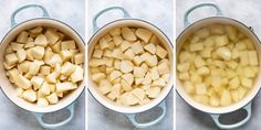 three pictures showing how to make potatoes in the instant pot