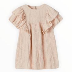 Nwt Zara Girls Textured Ruffle Sleeve Dress In Ecru, Size 4/5 Cotton Ruffled Dresses For Dress-up, Spring Dress With Ruffle Sleeves For Dress-up, Cotton Dress With Ruffle Sleeves, Casual Dresses With Ruffle Hem, Casual Dress With Ruffle Hem, Cute Ruffle Sleeve Dress For Dress-up, Cute Ruffle Sleeve Dress-up Dresses, Short Sleeve Ruffle Dress For Dress-up, Short Sleeve Ruffle Dress For Dress-up Occasions