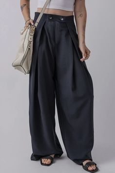 Ditch the uncomfortable and restrictive pants for our Wide Leg Pants with Pockets. These pants provide a comfortable and stylish option with their wide leg design and convenient pockets. Perfect for any occasion, they'll keep you looking and feeling your best all day long. SPECIFICATIONS: Features: Basic style Sheer: Opaque Material composition: 100% polyester Care instructions: Machine wash cold. Tumble dry low. Imported Size US Waist Hip Inseam Bottom Length S 4 27.2 35.8 29 41.3 M 6/8 29.5 38 Pleated Wide Leg Pants, Stylish Pants, Pants With Pockets, Leg Design, Waist Pants, Basic Style, Blue Hues, Swimwear Tops, Dark Navy