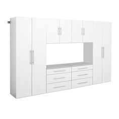 a white cabinet with drawers and cupboards