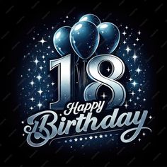 happy 18th birthday card with balloons and stars on black background stock photo - premium royalty