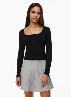 BESTHUG™ SWOOP LONGSLEEVE | Aritzia Ribbed Square Neck Tops For Fall, Ribbed Square-neck Tops For Fall, Ribbed Square Neck Fall Tops, Aritzia Long Sleeve, Aritzia Top, Statement Bag, Square Neck Top, High Hips, Summer Fits