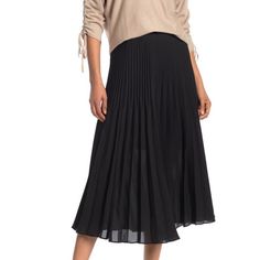 An On-Trend Midi Length Skirt Features A Chic Pleated Construction And Flowy Look. Elasticized Waist Pull-On Style Pleated Construction Partially Lined 100% Polyester With 65% Polyester Black Tiered Skirt With Accordion Pleats, Black Accordion Pleats Tiered Skirt, Black Pleated Skirt With Pleated Hem For Spring, Black Tiered Skirt With Pleated Hem, Black Pleated Hem Bottoms For Spring, Black Bottoms With Pleated Hem For Spring, Pleated Skirt Black, Navy Midi Skirt, Midi Sweater Skirt