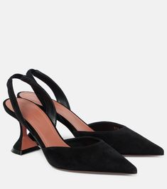 Holli 70 suede slingback pumps in black - Amina Muaddi | Mytheresa Amina Muaddi Shoes, Mid Heels Pumps, Designer Pumps, Amina Muaddi, Evening Shoes, Boots Knee, Footwear Design Women, Slingback Pump, Wedge Boots