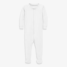 Shop 100% GOTS Certified Organic cotton baby zip footie pajamas in vibrant colors for babies 0-24 months. White Cotton Footie For Sleep, Fitted Solid Color Onesie For Sleep, Fitted Onesie For Sleep, Fitted White Long Sleeve Footie, White Fitted Long-sleeve Footie, Fitted Cotton Footie For Loungewear, Three Babies, Footie Pajamas, Baby Closet