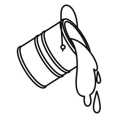 a bucket filled with liquid on top of a white background, black and white drawing