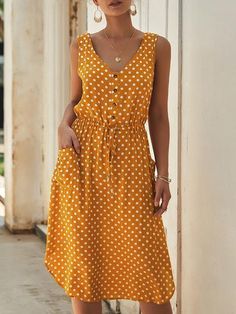 Polka Dot Print Midi Dress With Pockets Dots Clothing, Midi Dress With Pockets, Polka Dots Outfit, Dot Print Dress, Print Midi Dress, Printed Midi Dress, Polka Dot Print, Pocket Dress, Dress With Pockets