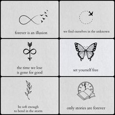 four different types of symbols with the words, forever is an illusion we find ourselves in the unknown