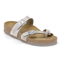 Birkenstock Women's Mayari Synthetic - Washed Metallic Silver (Regular Width) Mens Skechers, Metallic Look, Hiking Sandals, Outdoor Sandals, Silver Sandals, Birkenstock Mayari, Womens Clarks, Eva Sole, Metal Pins