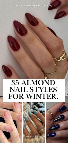 35 Almond Nail Styles for Winter. Burgundy nails and baby boomer nails for skinny fingers. Almond nail designs are a timeless winter trend, offering elegance and versatility. This collection highlights chic and stylish options, from glossy finishes to intricate details. Perfect for complementing cozy outfits or holiday party looks, these almond nail ideas will elevate your seasonal style.