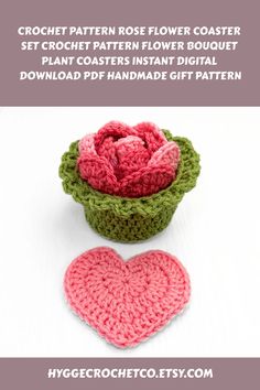 CROCHET PATTERN Rose Flower Coaster Set Crochet Pattern Flower Bouquet Plant Coasters Instant Digital Download PDF Handmade Gift Pattern Crochet Heart Coaster, Valentines Coasters, 100 Crochet Stitches, Crochet Coaster Pattern, Valentines Crochet, Crochet Design Pattern, Crochet Kitchen, Crochet World, Crochet Goodies