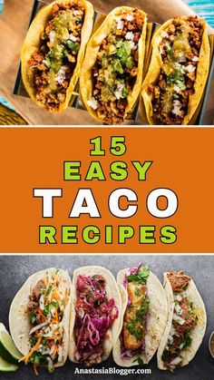 the cover of 15 easy taco recipes