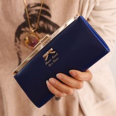 Sweet Bow and Solid Color Design Clutch Wallet For Women, DEEP BLUE in Women's Wallets | DressLily.com Personalized Leather Wallet, Black Clutch, Ladies Clutch, Bow Design, Card Holder Wallet, Personalized Leather, Online Bags