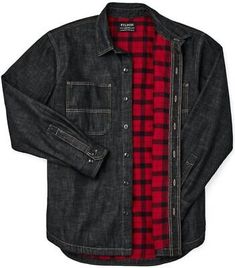 Great Shopping Filson Lined Denim Work Shirt 20233075 Black Flannel Jean OG CC Red, Mens Shirts Black Flannel Shirt With Pockets For Work, Black Denim Shirt For Fall, Dark Wash Shirt For Fall, Vintage Flannel Workwear Shirt For Fall, Classic Black Denim Top, Black Denim Collared Shirt, Black Long Sleeve Denim Shirt, Black Cotton Flannel Shirt With Pockets, Black Denim Button-up Shirt