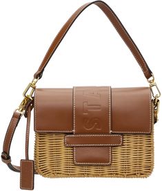 Structured hand-woven wicker shoulder bag in beige. · Buffed leather trim throughout · Detachable carry handle · Adjustable and detachable crossbody strap · Detachable leather logo tag at side · Logo embossed at tab-slot flap · Patch pocket at interior · Linen hopsack lining · H6 x W7.75 x D2.5 Supplier color: Natural Luxury Staud Bags With Detachable Strap, Designer Staud Shoulder Bag For Everyday Use, Designer Everyday Shoulder Bag By Staud, Staud Rectangular Shoulder Bag With Detachable Strap, Staud Rectangular Shoulder Bag With Detachable Handle, Luxury Straw Bag With Leather Trim And Top Handle, Designer Staud Top Handle Bag, Designer Staud Rectangular Shoulder Bag, Designer Staud Bags For Everyday Use