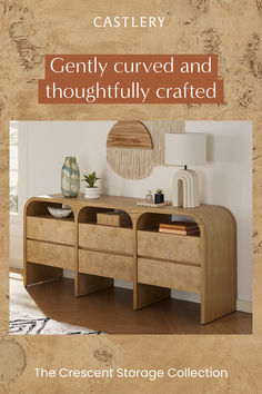 a book cover with an image of a dresser and mirror in the background, which reads gently curved and thoughtfully crafted