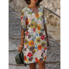 Women's Casual Dress Shift Dress Summer Dress Floral Abstract Print V Neck Mini Dress Active Fashion Outdoor Daily Half Sleeve Loose Fit Aqua Blue White Blue Spring Summer S M L Xl Xxl Casual Knee-length Floral Dress For Daywear, Casual Blue Floral Dress, Casual Multicolor Floral Dress With Short Sleeves, Casual Knee-length Floral Dress For Vacation, Multicolor Knee-length Floral Dress, Casual Multicolor Floral Dress For Daywear, Multicolor Floral Casual Dress For Daywear, Casual Multicolor Daywear Dress, Casual Multicolor Dress For Daywear