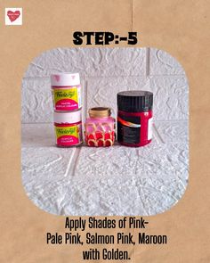 an advertisement for pink paste, salmon pink maroon and golden powder on a white background