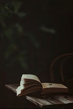 an open book sitting on top of a wooden table