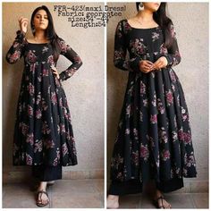 Floral Kurta Designs Women, Long Kurta Designs, Latest Kurtis, Frock Models, Churidar Neck, Long Gown Design, Designer Gown, Simple Kurta Designs