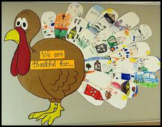 a bulletin board with a turkey on it