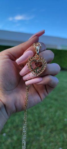 Whether to dress up, or dress down, this piece is truly the perfect accessory for any wardrobe or style! Pendant Height: 1.25" inch Includes 20" inch chain 14K Gold Plated Rose Heart, Rosé Heart, Red Rose, Heart Necklace, Class Ring, Red Roses, Gold Plate, Dress Up, Plating