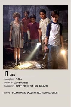 an advertisement for the movie it, starring actors from left to right andy mushett,