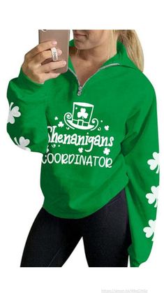 St. Patrick's Day Women Half Zip Long Sleeves Sweatshirt. #sweatshirt #pullover #women #winter #fashion #cozy #stpatricksday #halfzip Cute Sweats, Half Zip Sweatshirt, Zip Sweatshirt, Half Zip, Perfect Shirt, Long Sleeve Sweatshirts, Print Tops, Sweatshirts Women