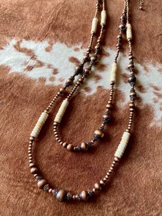 Howlite Western Skys Coppertone Necklace & Earring Set - Etsy Southwestern Brown Hand-strung Jewelry, Brown Large Beads Long Necklace, Brown Long Necklace With Large Beads, Brown Long Beaded Necklace, Rustic Beaded Copper Jewelry, Rustic Copper Beaded Jewelry, Brown Beaded Southwestern Jewelry, Southwestern Brown Beaded Jewelry, Brown Multi-strand Jewelry With Dangling Beads