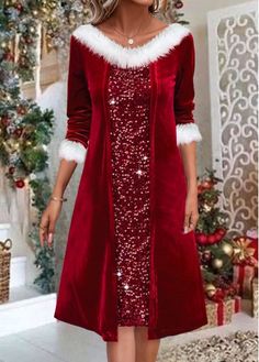 Color:Red;Size:S;Size:M;Size:L;Size:XL;Size:XXL;Package Contents:1 X Dress;Occasion:Other;Style:Casual; Red Christmas Dresses, Christmas Trash, Mrs Claus Dress, Womens Sequin Dresses, Red A Line Dress, Womens Velvet Dresses, Womens Winter Dresses, Whimsical Dress, Christmas Dresses