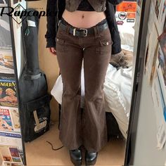 Brown Flare Jeans, Joggers Women, Brown Flares, Denim Pants Fashion, Grunge Fairycore, Vintage Flare, Swaggy Outfits, Jeans Online, Aesthetic Grunge