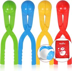 four different colored plastic scissors with handles