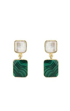 -18k gold plated delicate two-tone rectangular earrings - Measures 1" -Handmade in Brazil -Please note that our brand uses natural semi-precious stones--each piece has a unique texture, shine, and color Earrings Stones Jewelry, Rectangular Earrings, Casual Rings, Silver Shop, Green Amethyst, Short Necklace, Lariat Necklace, Stone Earrings, Chandelier Earrings