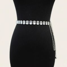 Diamond chain belt. Features: Delicate, Durable, Jewelry Accessories Size Details: Length: 115cm/45.28"(Approx.) Silver Chain Strap Belt For Evening, Trendy Silver Belt For Party, Trendy Silver Belts For Party, Trendy Silver Party Belt, Elegant Party Belt With Chain Strap, Elegant Party Belt With Chain Detail, Silver Adjustable Chain Belt For Evening, Silver Adjustable Chain Belt For Party, Trendy Silver Chain Belt For Party