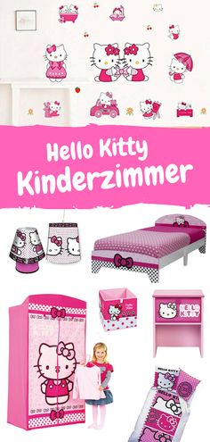 hello kitty kinderzimme is shown in pink and white with the words hello kitty on