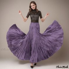 Olivia Mark - Flared Skirt with Adjustable Waist Spring Full Length Fitted Pleated Skirt, Spring Full-length Stretch Skirt, Pleated Full-length Summer Skirt, Spring Full-length Flowy Skirt, Full Length Flowy Skirt For Spring, Full-length Pleated Skirt For Spring, Purple Full Skirt Bottoms For Spring, Casual Full Length Pleated Skirt For Summer, Purple Flared Skirt For Spring